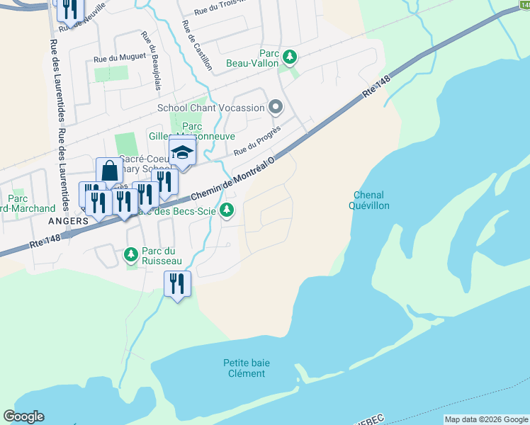 map of restaurants, bars, coffee shops, grocery stores, and more near 61 Rue Du Débusquage in Gatineau