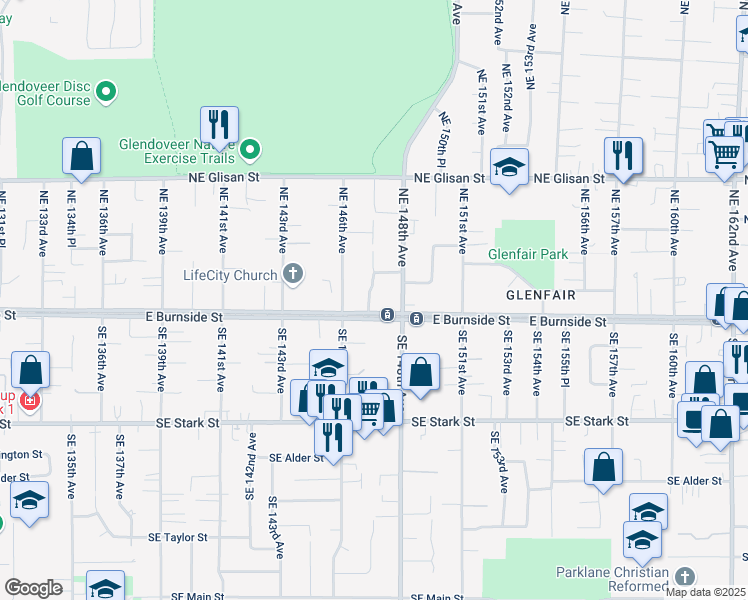 map of restaurants, bars, coffee shops, grocery stores, and more near 141 Northeast 147th Avenue in Portland