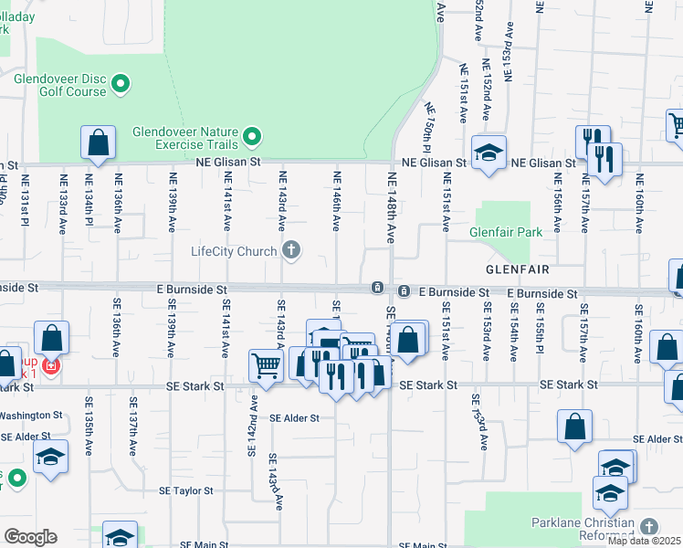 map of restaurants, bars, coffee shops, grocery stores, and more near 141 Northeast 147th Avenue in Portland