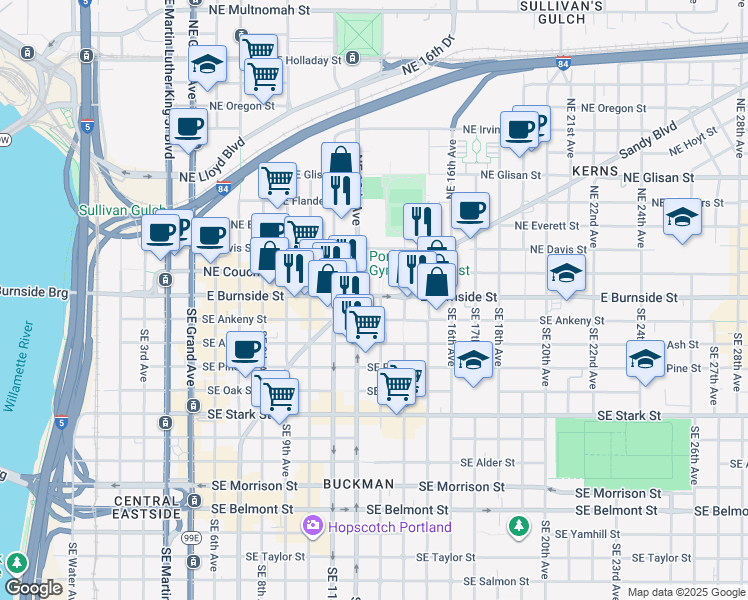 map of restaurants, bars, coffee shops, grocery stores, and more near in Portland