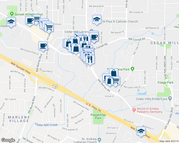 map of restaurants, bars, coffee shops, grocery stores, and more near 419 Northwest Saltzman Road in Portland