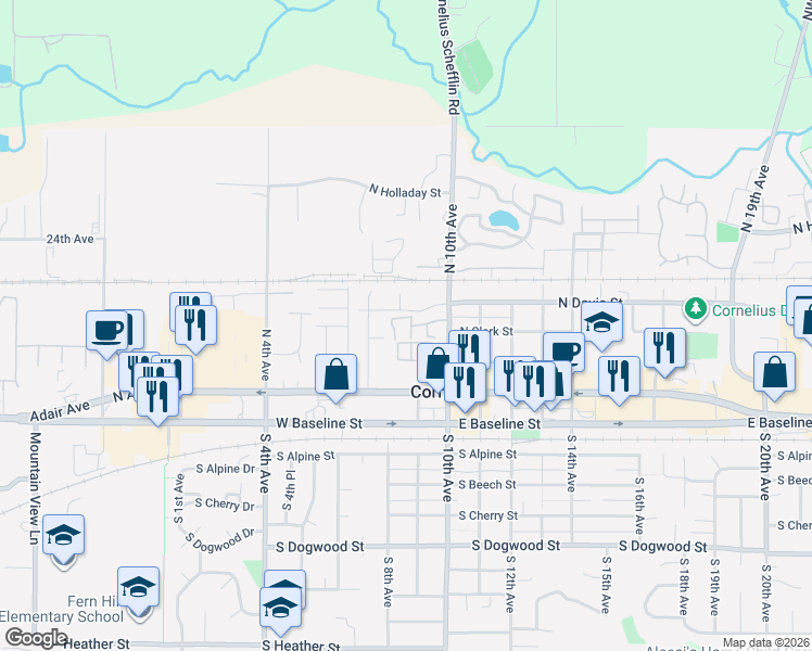 map of restaurants, bars, coffee shops, grocery stores, and more near 802 North Davis Street in Cornelius