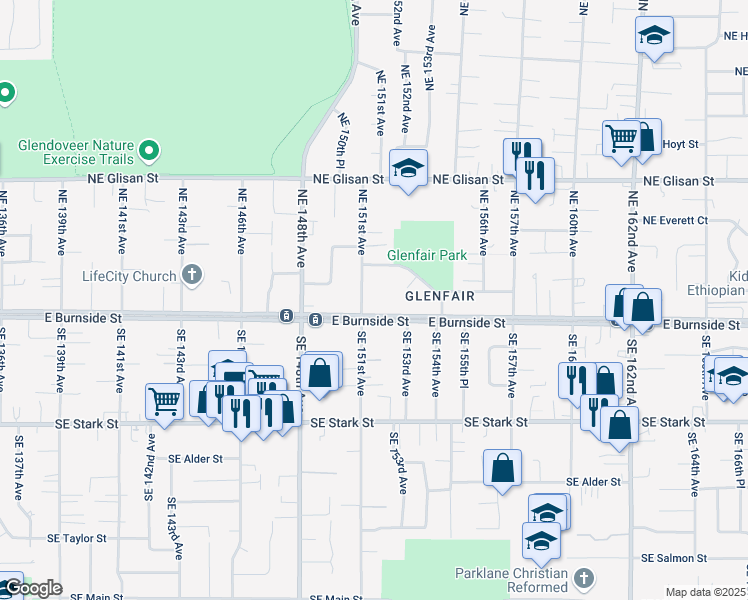 map of restaurants, bars, coffee shops, grocery stores, and more near 110 Northeast 151st Avenue in Portland