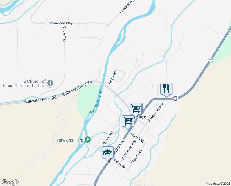 map of restaurants, bars, coffee shops, grocery stores, and more near 2 Abattoir Road in Absarokee