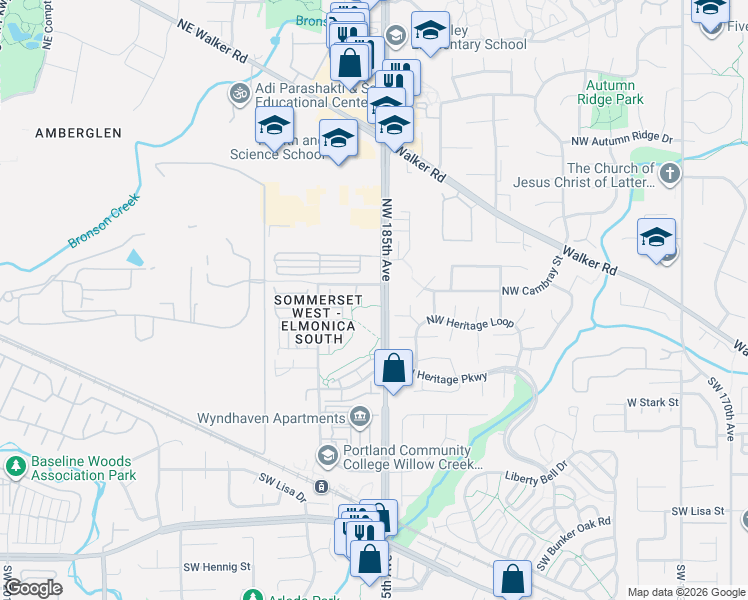 map of restaurants, bars, coffee shops, grocery stores, and more near 10834 Northeast Holly Street in Hillsboro