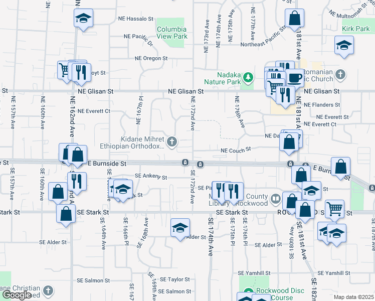 map of restaurants, bars, coffee shops, grocery stores, and more near 123 Northeast 172nd Avenue in Portland