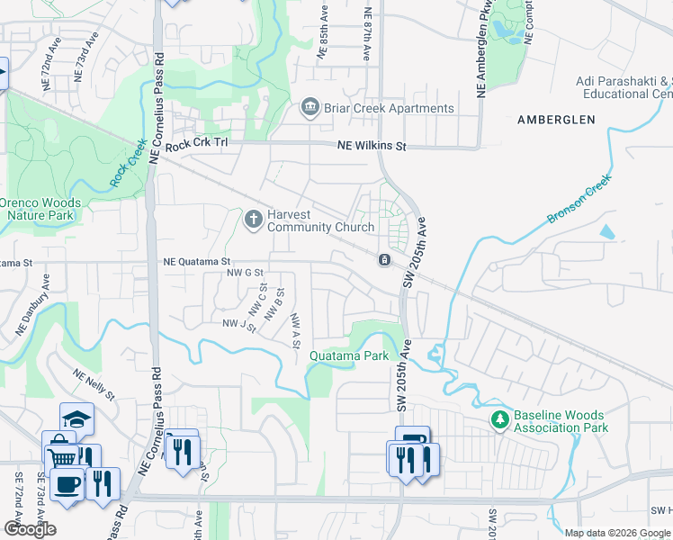 map of restaurants, bars, coffee shops, grocery stores, and more near 20637 Northwest Quatama Road in Hillsboro
