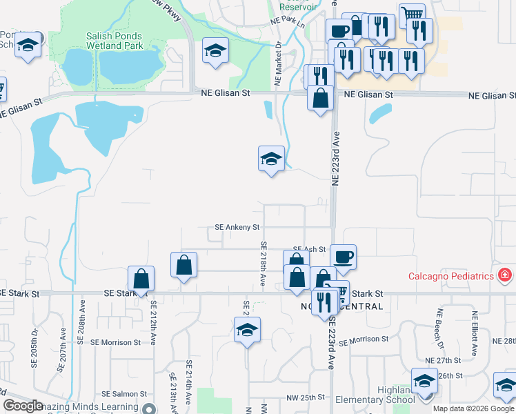 map of restaurants, bars, coffee shops, grocery stores, and more near 21754 Northeast Couch Court in Gresham