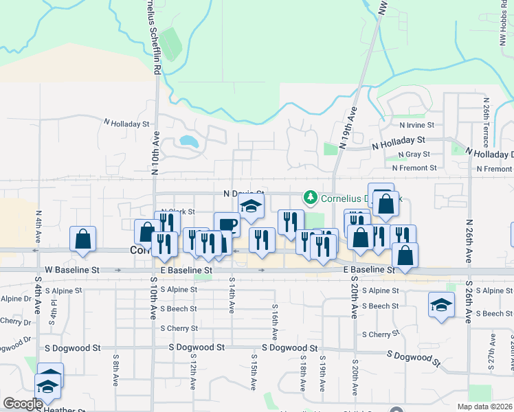 map of restaurants, bars, coffee shops, grocery stores, and more near 328 North 15th Avenue in Cornelius