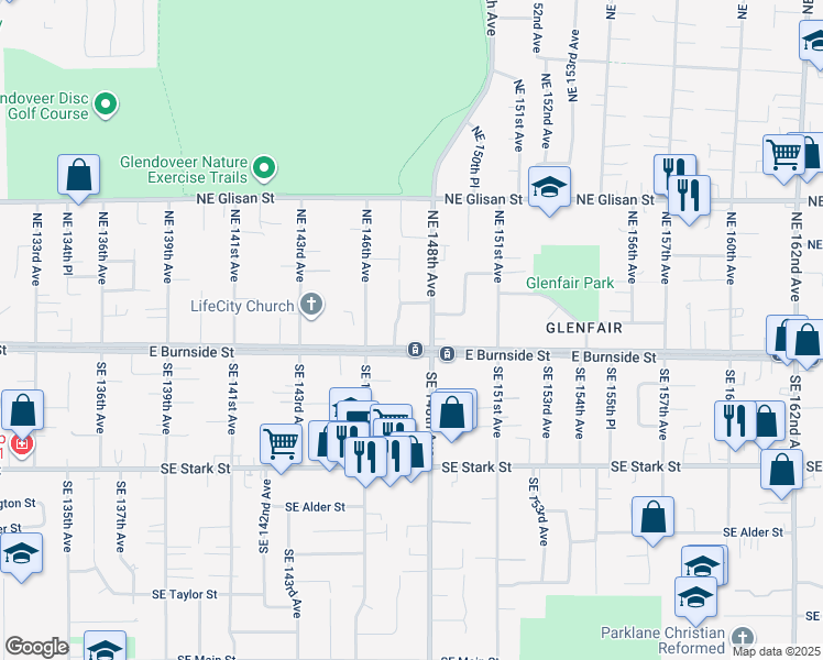 map of restaurants, bars, coffee shops, grocery stores, and more near 36 Northeast 147th Avenue in Portland