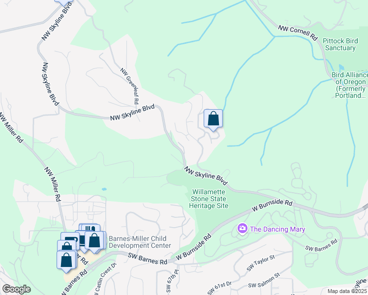 map of restaurants, bars, coffee shops, grocery stores, and more near Northwest Skyline Boulevard in Portland