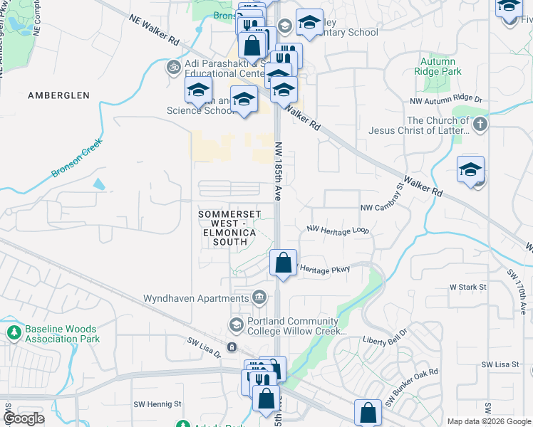 map of restaurants, bars, coffee shops, grocery stores, and more near 10834 Northeast Holly Street in Hillsboro