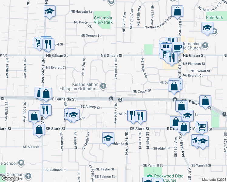 map of restaurants, bars, coffee shops, grocery stores, and more near 159 Northeast 172nd Avenue in Portland