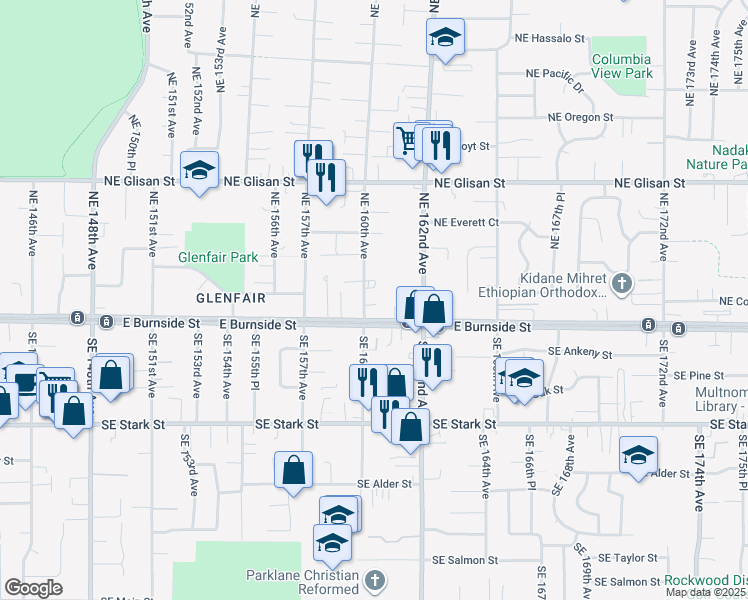 map of restaurants, bars, coffee shops, grocery stores, and more near 120 Northeast 160th Avenue in Portland