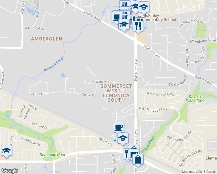 map of restaurants, bars, coffee shops, grocery stores, and more near 505 Northwest 185th Avenue in Beaverton