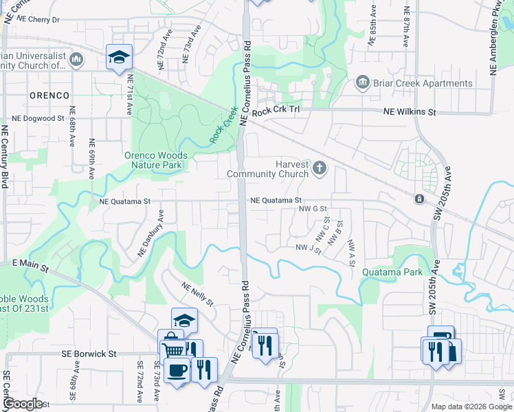 map of restaurants, bars, coffee shops, grocery stores, and more near 21535 Northwest Quatama Road in Hillsboro