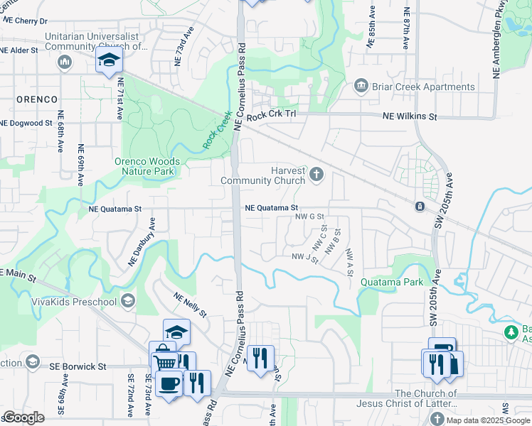 map of restaurants, bars, coffee shops, grocery stores, and more near 398 Northeast 79th Avenue in Hillsboro