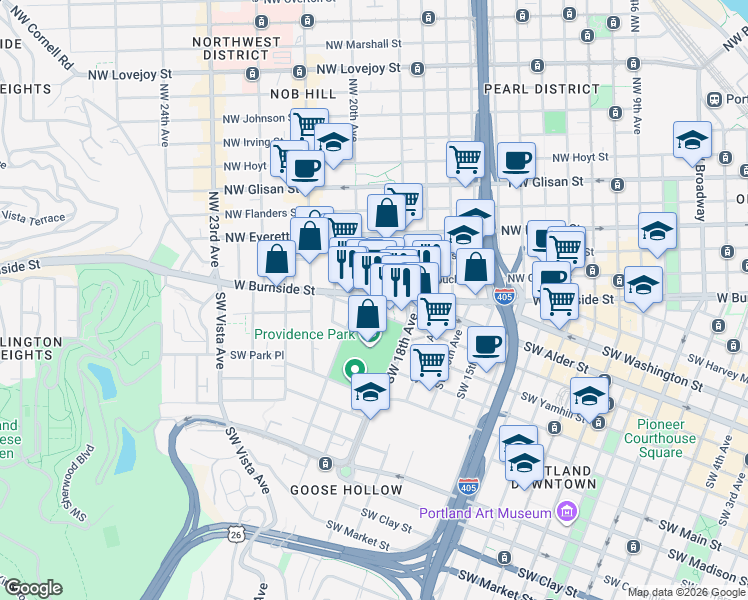 map of restaurants, bars, coffee shops, grocery stores, and more near 1972 West Burnside Street in Portland