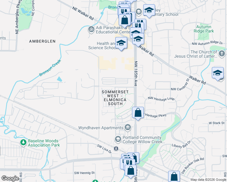 map of restaurants, bars, coffee shops, grocery stores, and more near 505 Northwest 185th Avenue in Beaverton