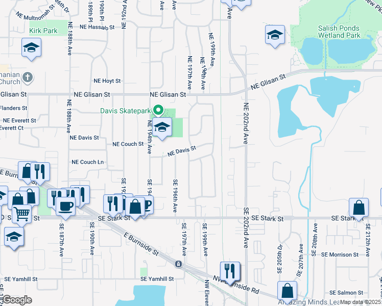 map of restaurants, bars, coffee shops, grocery stores, and more near 203 Northeast 197th Avenue in Portland