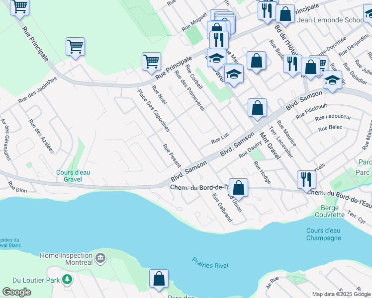 map of restaurants, bars, coffee shops, grocery stores, and more near 895 Rue des Capucines in Laval
