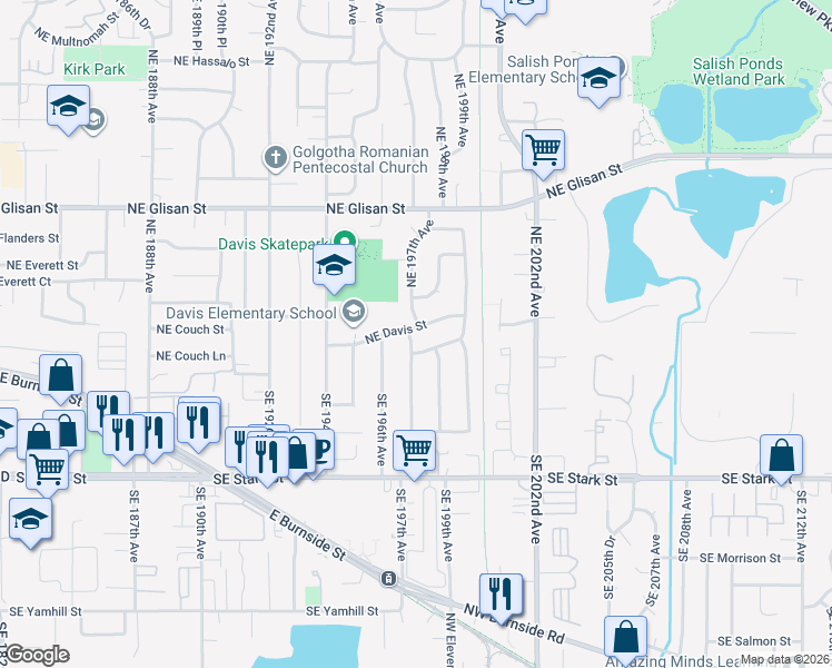 map of restaurants, bars, coffee shops, grocery stores, and more near 203 Northeast 197th Avenue in Portland