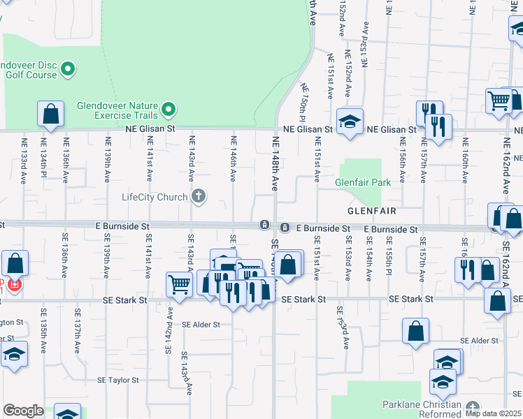 map of restaurants, bars, coffee shops, grocery stores, and more near 109 Northeast 148th Avenue in Portland