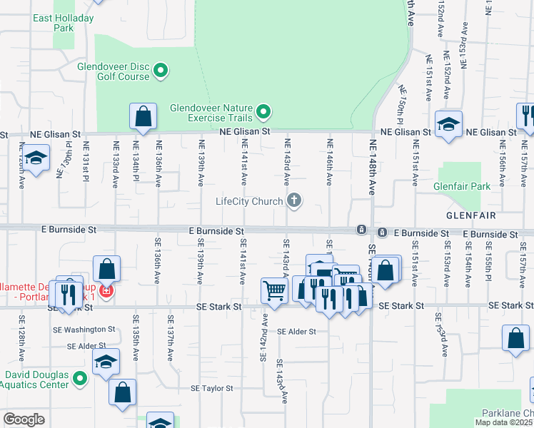 map of restaurants, bars, coffee shops, grocery stores, and more near 14146 Northeast Davis Court in Portland