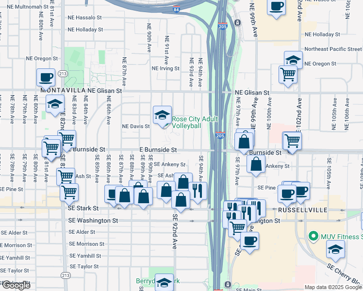 map of restaurants, bars, coffee shops, grocery stores, and more near 118 Northeast 92nd Place in Portland