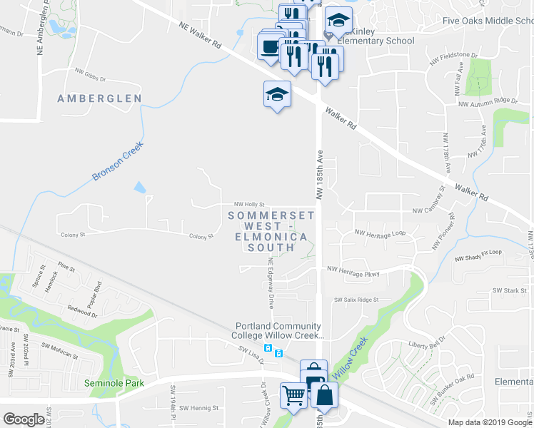 map of restaurants, bars, coffee shops, grocery stores, and more near 505 Northwest 185th Avenue in Beaverton