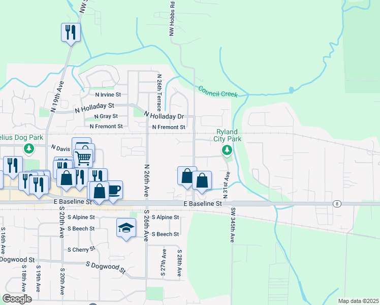 map of restaurants, bars, coffee shops, grocery stores, and more near 379 North 29th Avenue in Cornelius