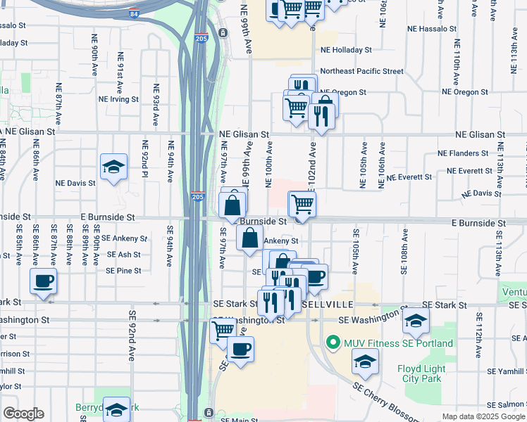 map of restaurants, bars, coffee shops, grocery stores, and more near 17 Northeast 100th Avenue in Portland