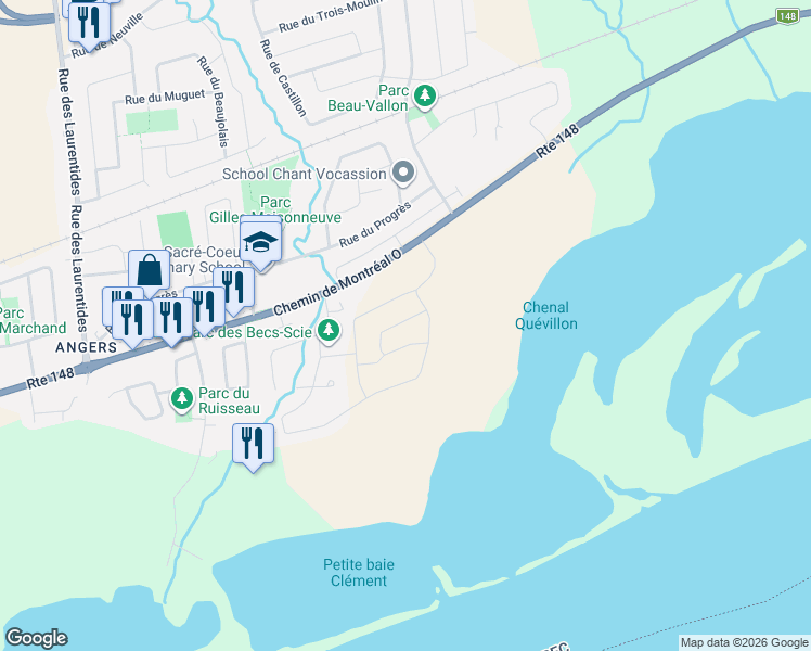 map of restaurants, bars, coffee shops, grocery stores, and more near 29 Rue Du Débusquage in Gatineau
