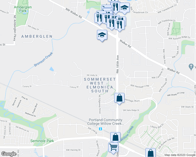 map of restaurants, bars, coffee shops, grocery stores, and more near 461 Northwest Edgeway Drive in Hillsboro