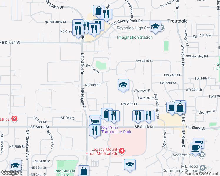 map of restaurants, bars, coffee shops, grocery stores, and more near 3730 Northeast Country Club Avenue in Gresham