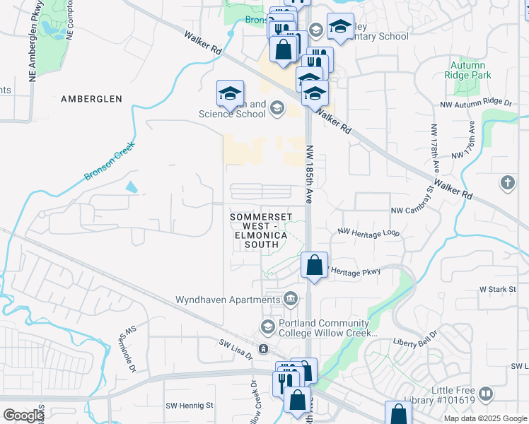 map of restaurants, bars, coffee shops, grocery stores, and more near 10734 Northeast Holly Street in Hillsboro