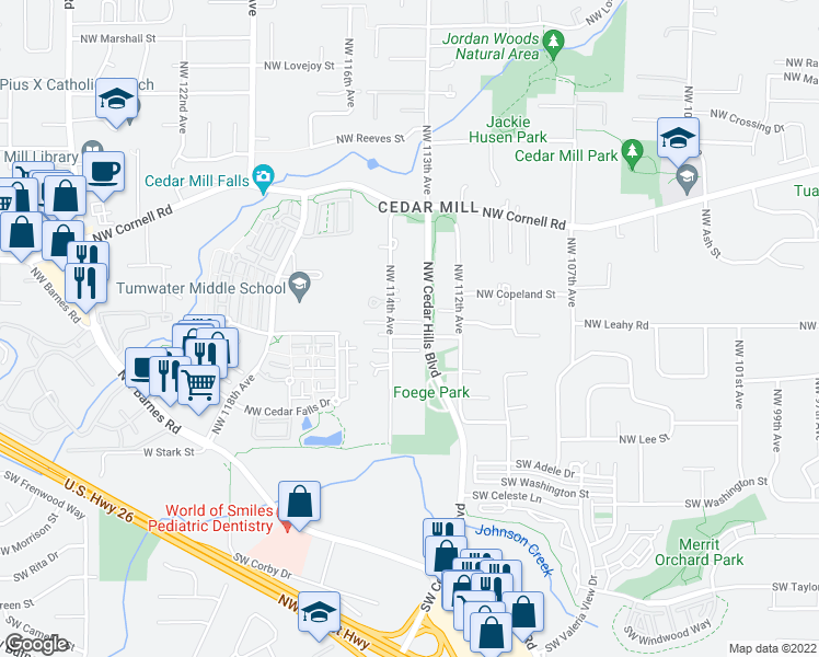 map of restaurants, bars, coffee shops, grocery stores, and more near 450 Northwest 114th Avenue in Portland
