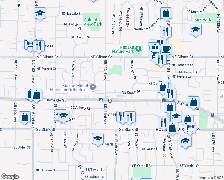 map of restaurants, bars, coffee shops, grocery stores, and more near 160 Northeast 172nd Avenue in Portland