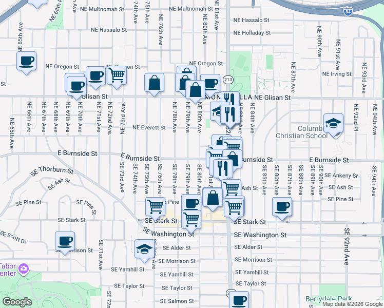 map of restaurants, bars, coffee shops, grocery stores, and more near 47 Northeast 80th Avenue in Portland