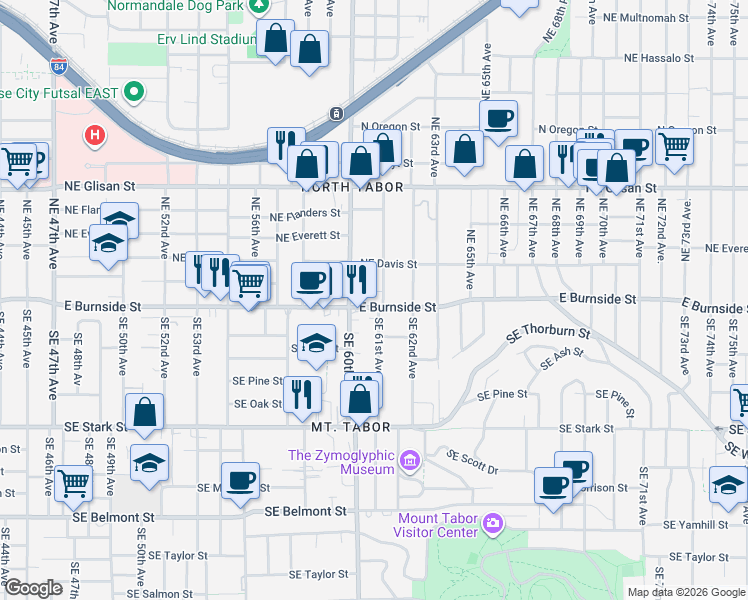 map of restaurants, bars, coffee shops, grocery stores, and more near 38 Northeast 61st Avenue in Portland