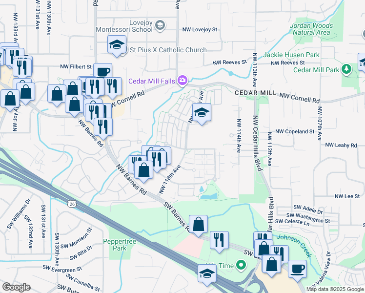 map of restaurants, bars, coffee shops, grocery stores, and more near 595 Northwest 118th Avenue in Portland