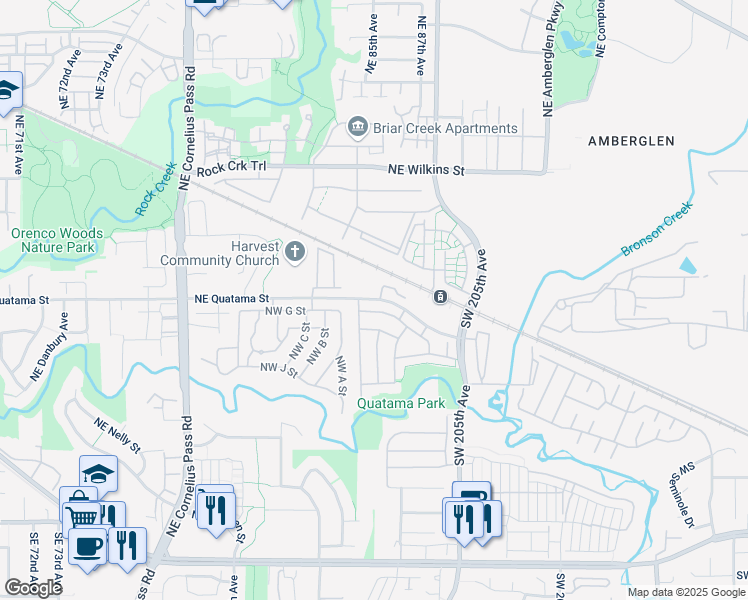 map of restaurants, bars, coffee shops, grocery stores, and more near 8527 Northeast Quatama Street in Hillsboro