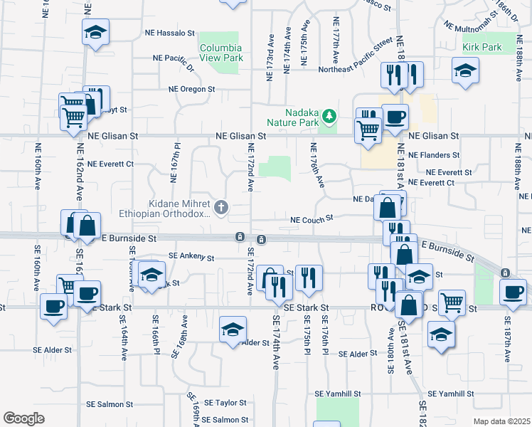 map of restaurants, bars, coffee shops, grocery stores, and more near 160 Northeast 172nd Avenue in Portland