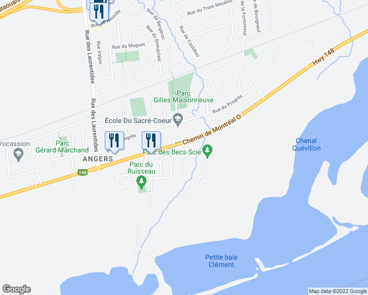 map of restaurants, bars, coffee shops, grocery stores, and more near 1040 Chemin de Montréal Ouest in Gatineau