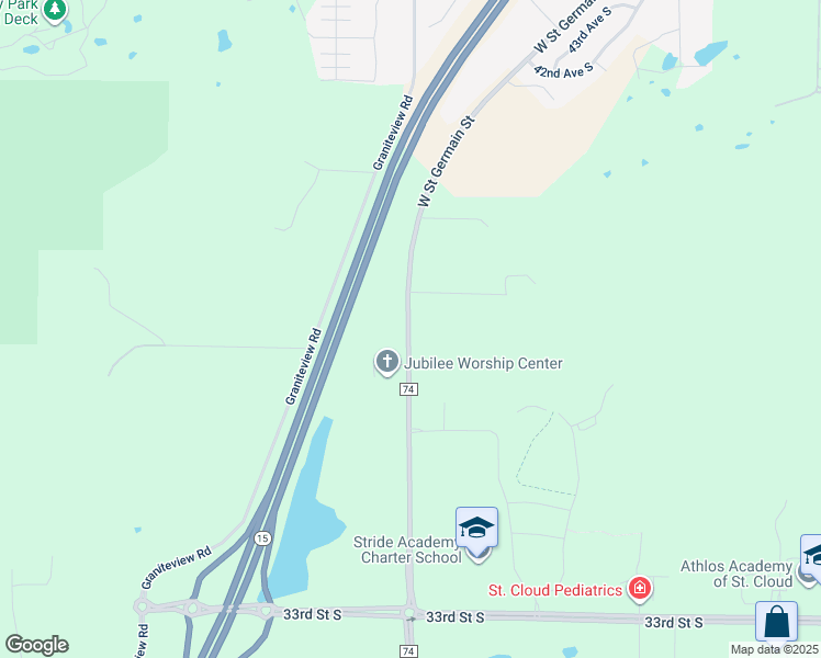 map of restaurants, bars, coffee shops, grocery stores, and more near 2942 County Road 74 in St. Cloud