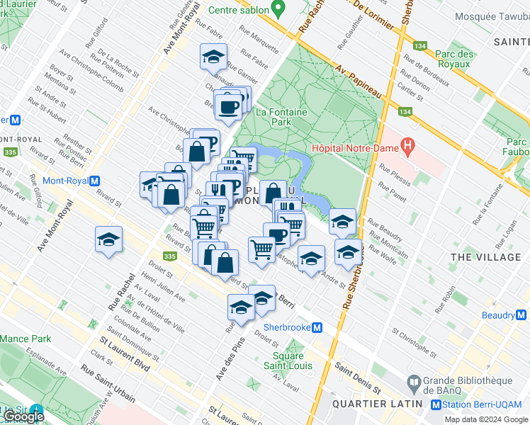map of restaurants, bars, coffee shops, grocery stores, and more near 3923 Rue de Mentana in Montréal