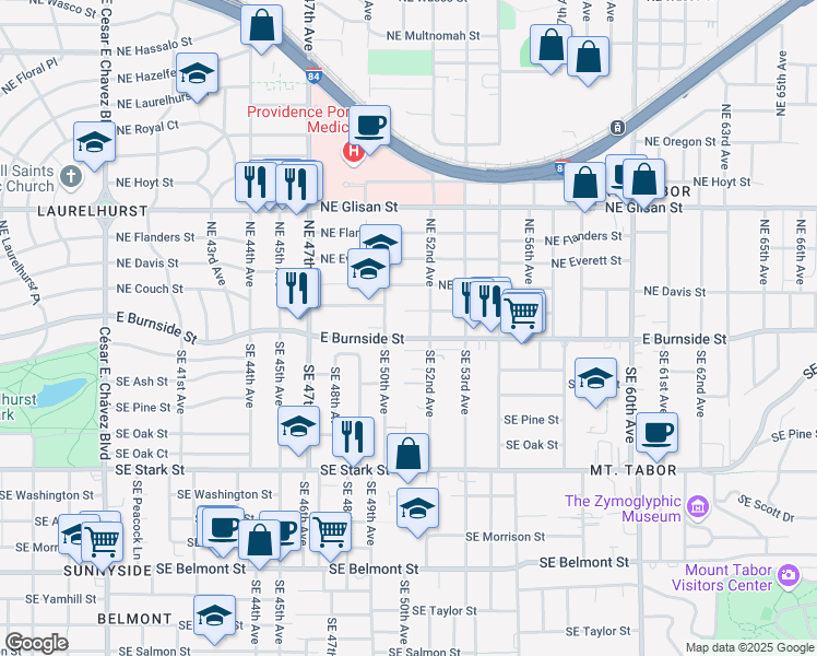 map of restaurants, bars, coffee shops, grocery stores, and more near in Portland