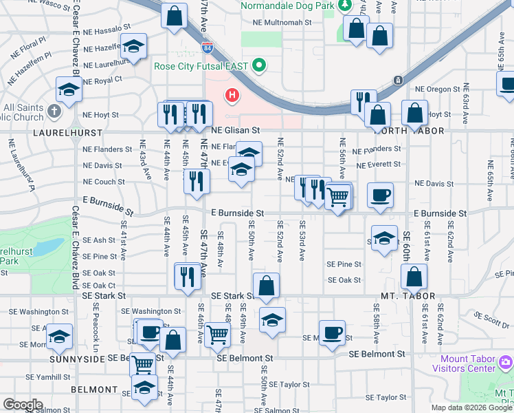 map of restaurants, bars, coffee shops, grocery stores, and more near in Portland