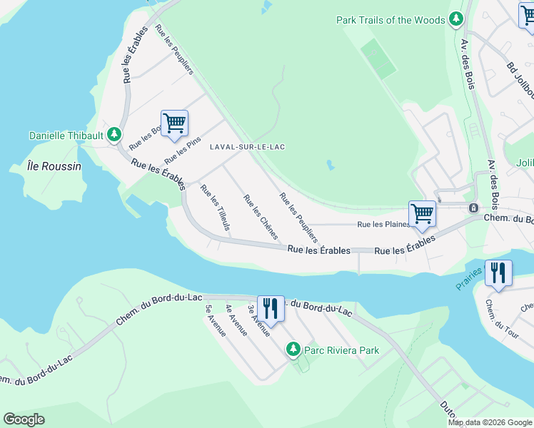 map of restaurants, bars, coffee shops, grocery stores, and more near 55 Rue les Chênes in Laval