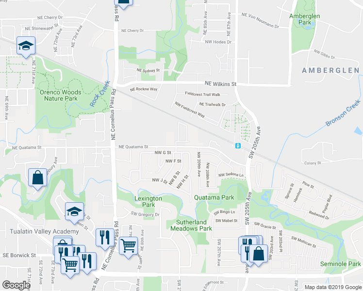 map of restaurants, bars, coffee shops, grocery stores, and more near 21075 Northwest Quatama Road in Beaverton